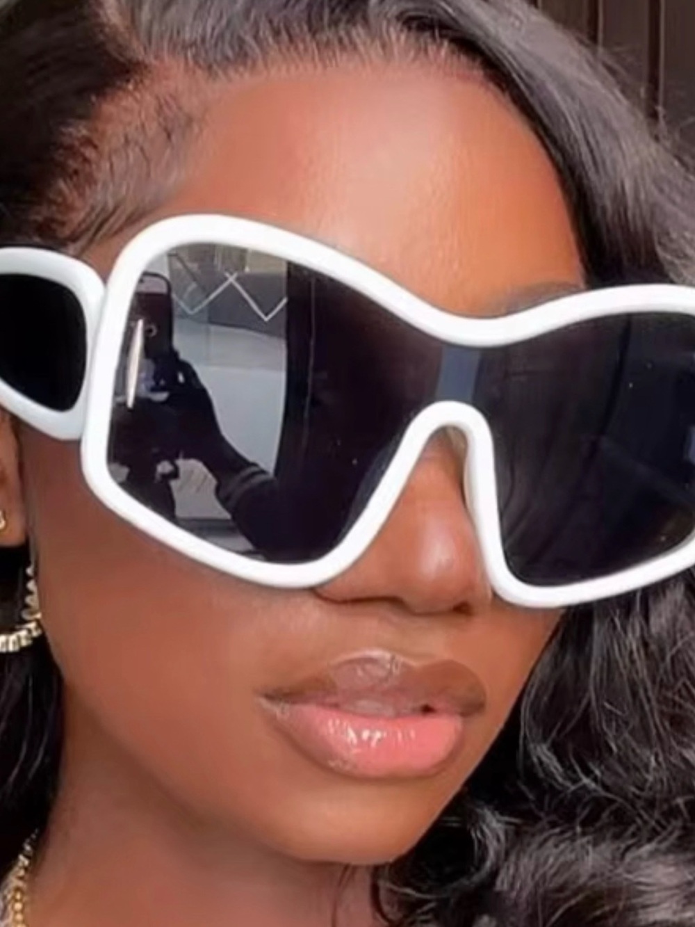 & Other Stories White Frame Black Lens Oversized Women's Sunglasses